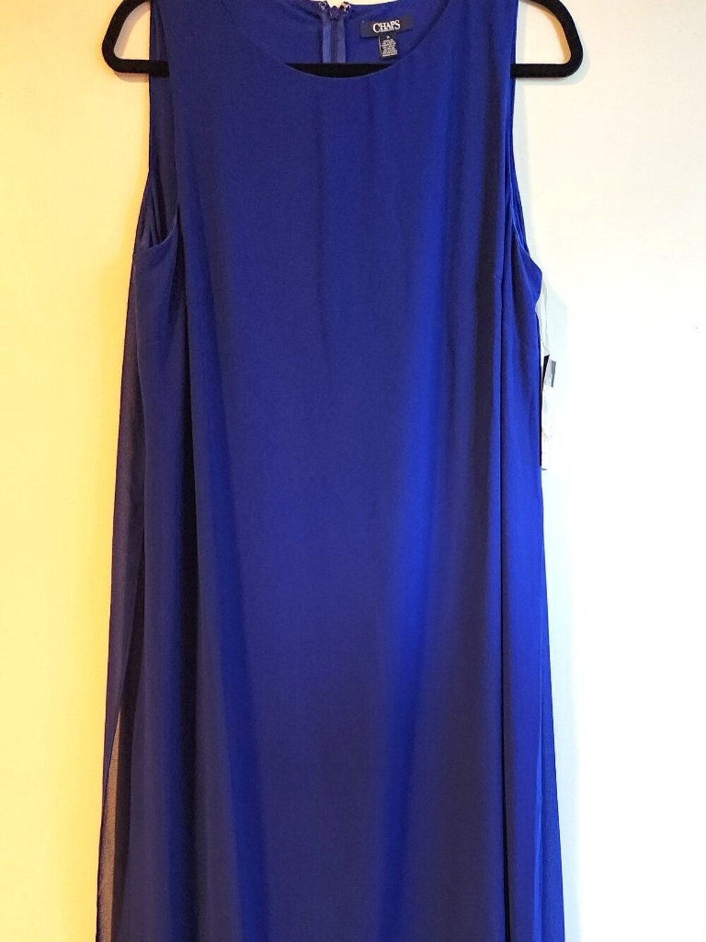 New with tags: Chaps Royal Blue full length dress, sheer overlay, (Cesoir) 16